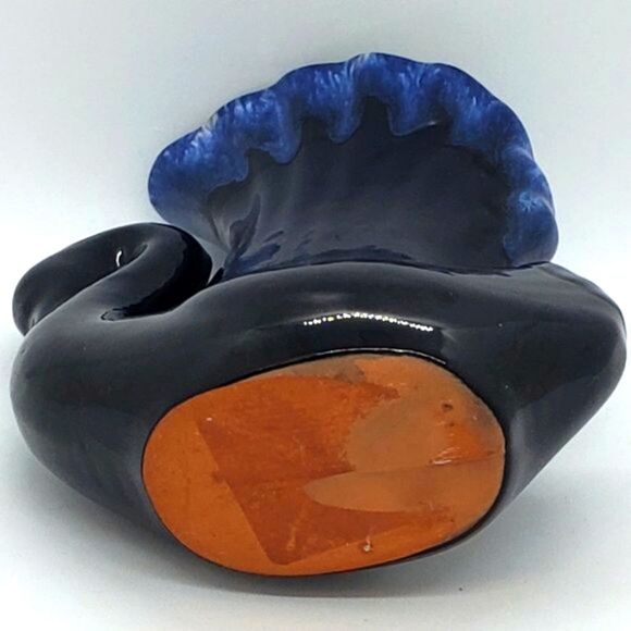 Small Vintage Blue Drip Glaze Art Pottery Swan Vase - Picture 4 of 10